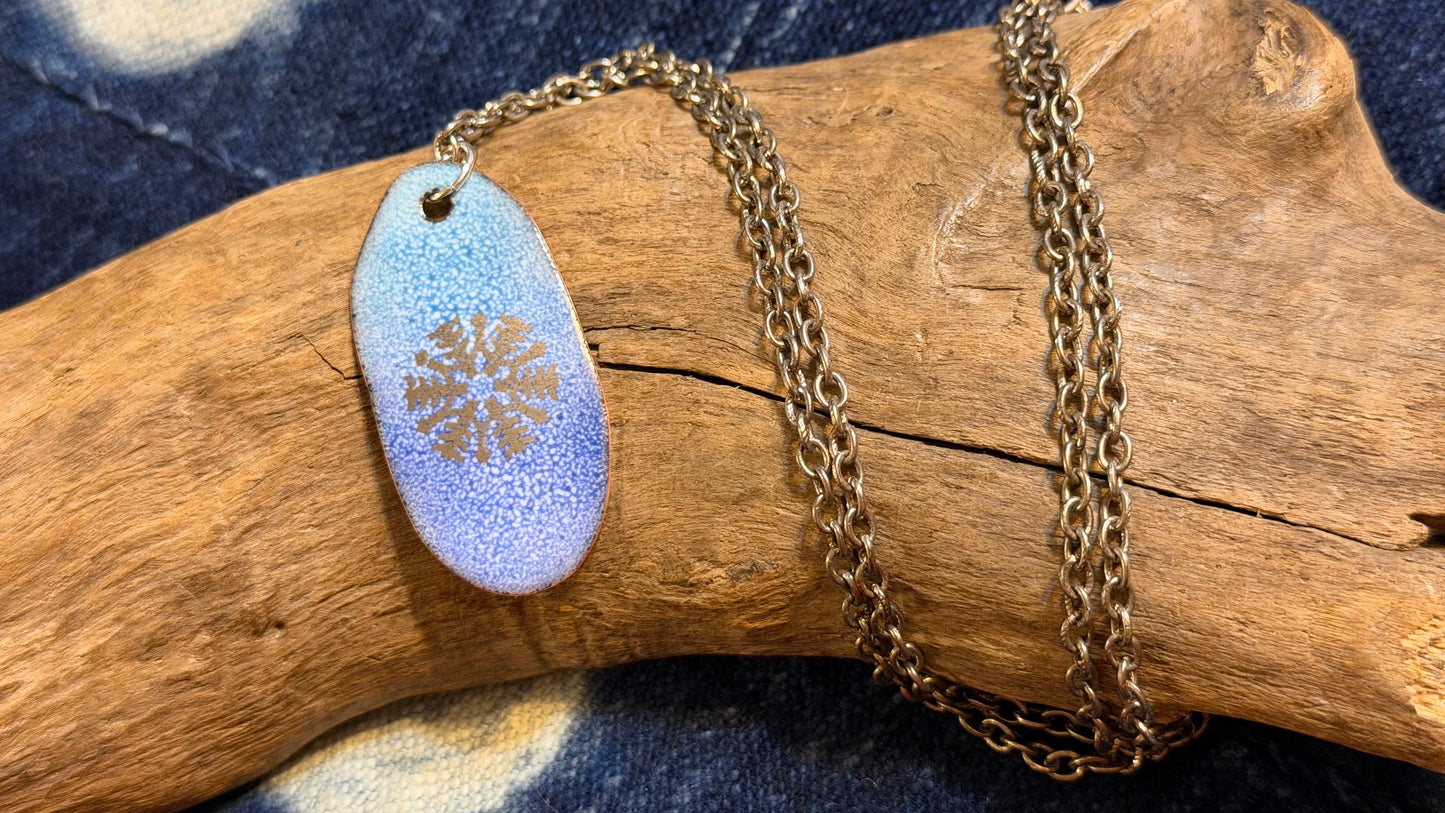 Winter Blizzard Snowflake Enamel Necklace by Andrew Thornton