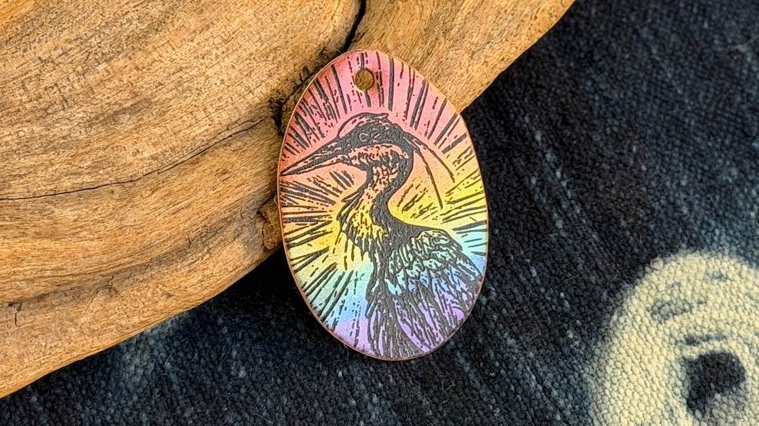 Rainbow Laser-Etched Enamel Pendant by Andrew Thornton