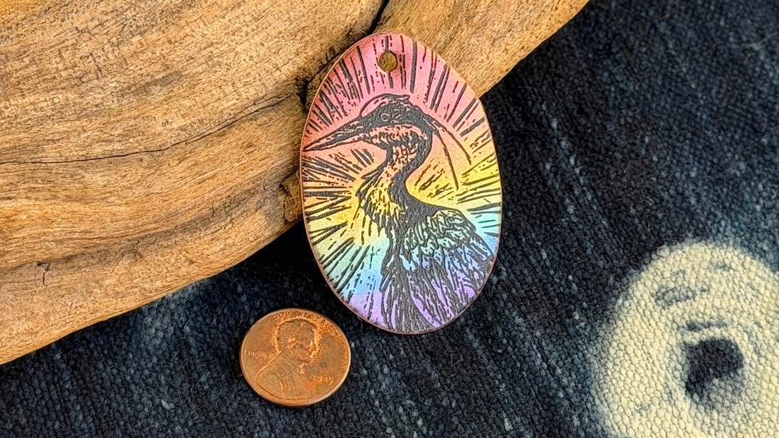 Rainbow Laser-Etched Enamel Pendant by Andrew Thornton