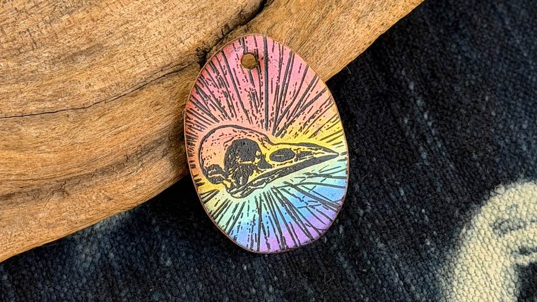 Rainbow Laser-Etched Enamel Pendant by Andrew Thornton