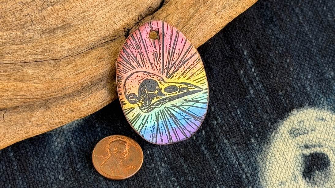 Rainbow Laser-Etched Enamel Pendant by Andrew Thornton
