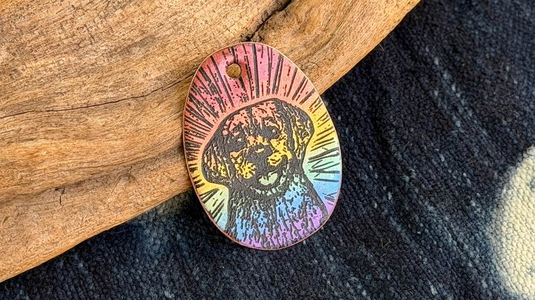 Rainbow Laser-Etched Enamel Pendant by Andrew Thornton