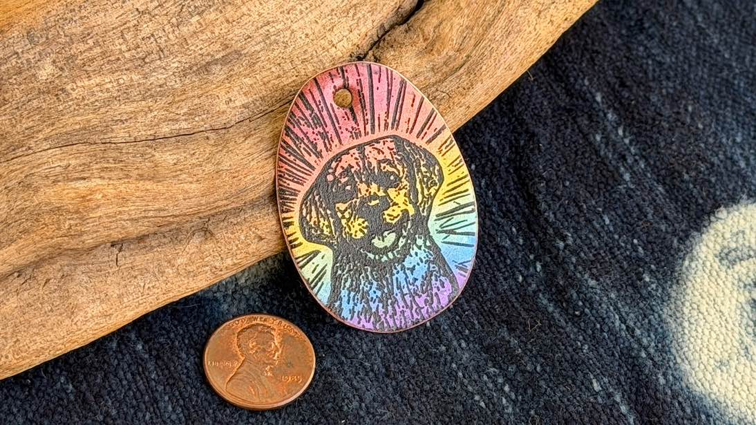 Rainbow Laser-Etched Enamel Pendant by Andrew Thornton