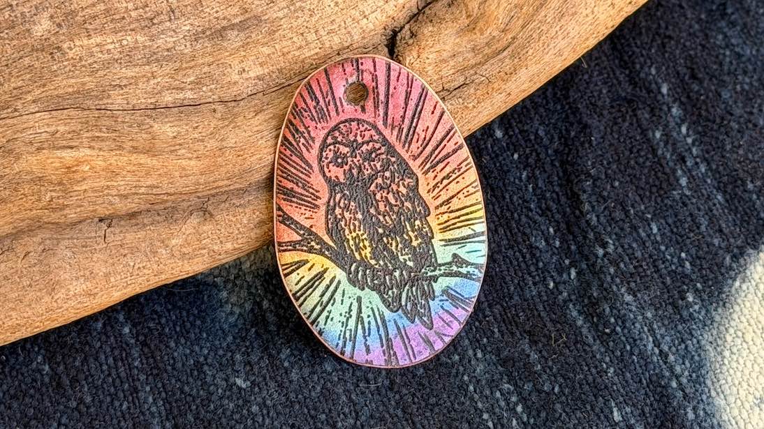 Rainbow Laser-Etched Enamel Pendant by Andrew Thornton