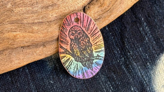Rainbow Laser-Etched Enamel Pendant by Andrew Thornton