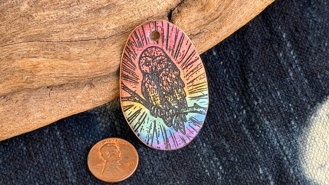 Rainbow Laser-Etched Enamel Pendant by Andrew Thornton