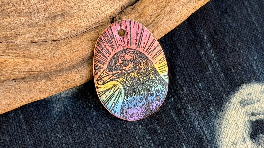 Rainbow Laser-Etched Enamel Pendant by Andrew Thornton