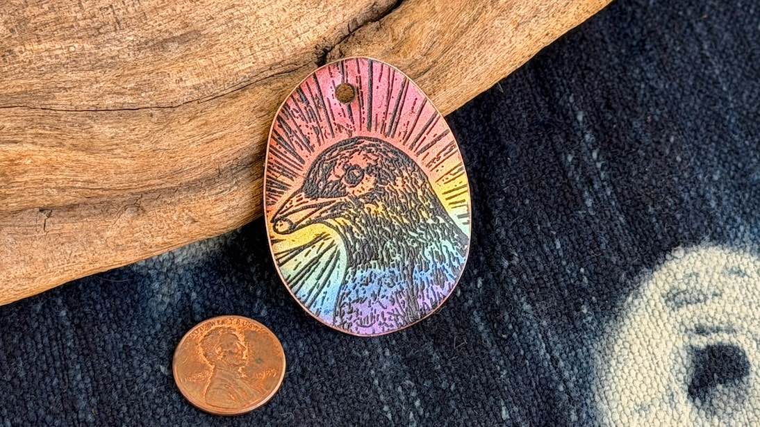 Rainbow Laser-Etched Enamel Pendant by Andrew Thornton