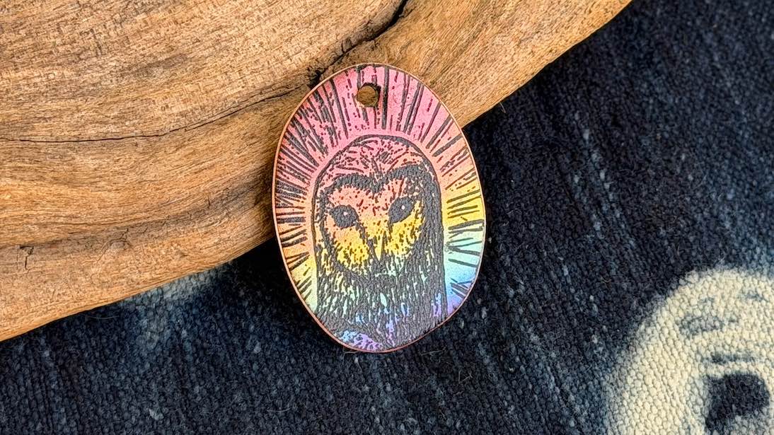 Rainbow Laser-Etched Enamel Pendant by Andrew Thornton