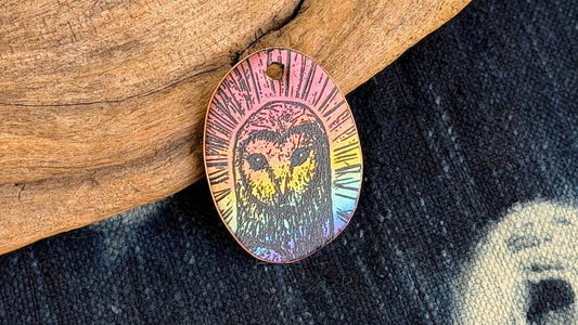 Rainbow Laser-Etched Enamel Pendant by Andrew Thornton