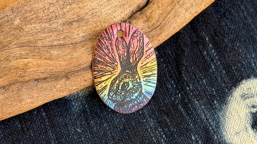 Rainbow Laser-Etched Enamel Pendant by Andrew Thornton