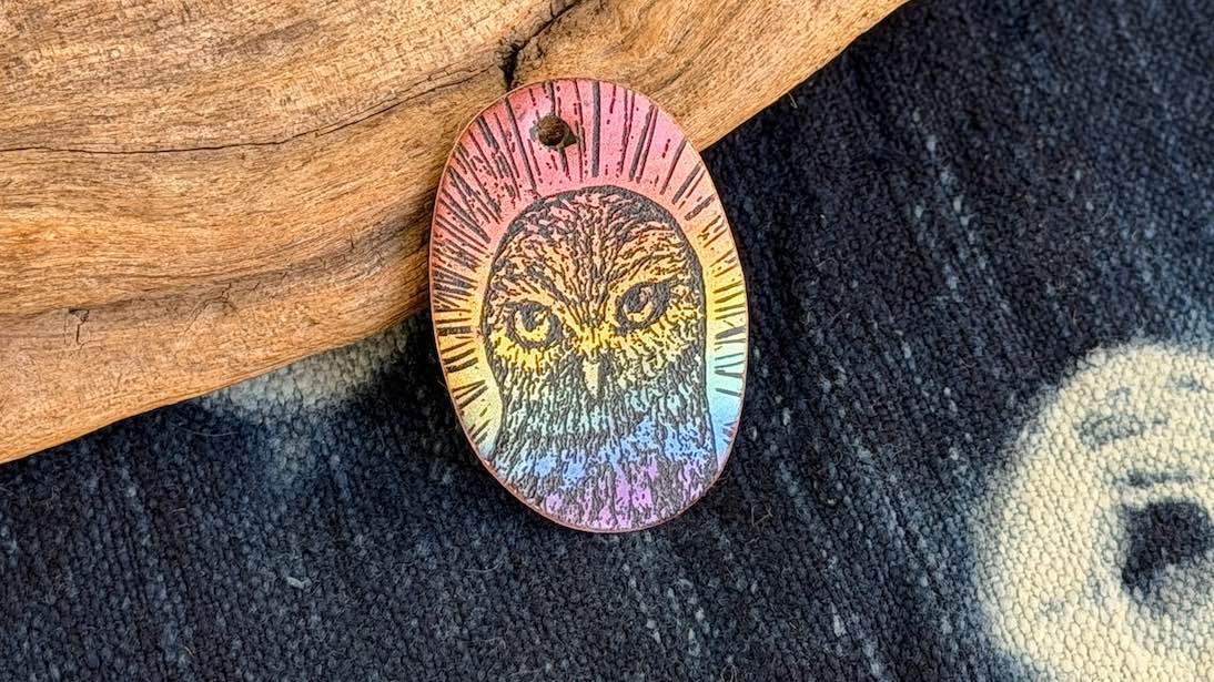 Rainbow Laser-Etched Enamel Pendant by Andrew Thornton