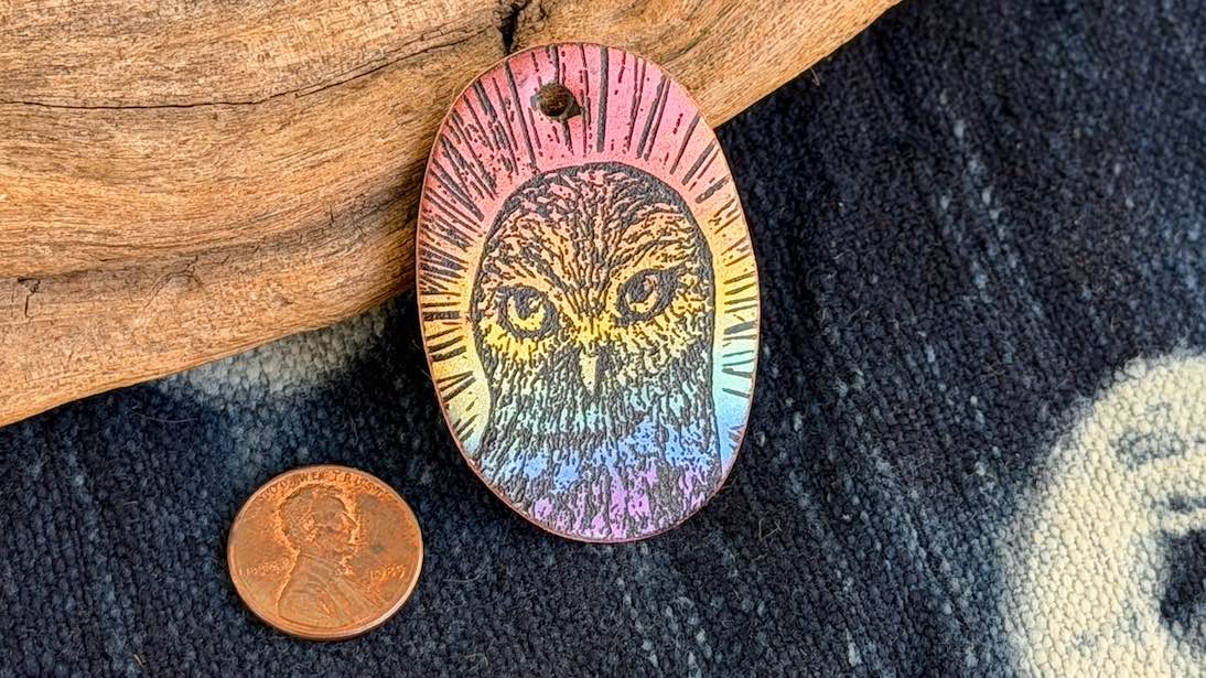 Rainbow Laser-Etched Enamel Pendant by Andrew Thornton