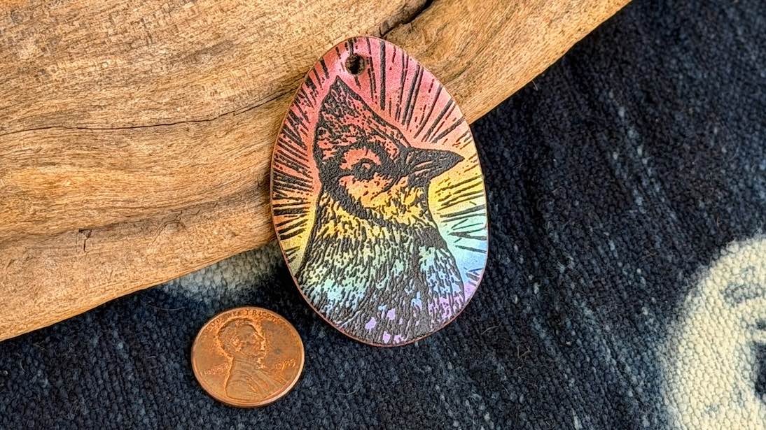 Rainbow Laser-Etched Enamel Pendant by Andrew Thornton
