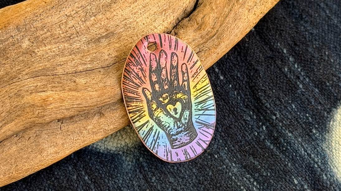 Rainbow Laser-Etched Enamel Pendant by Andrew Thornton