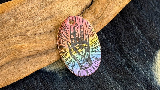 Rainbow Laser-Etched Enamel Pendant by Andrew Thornton