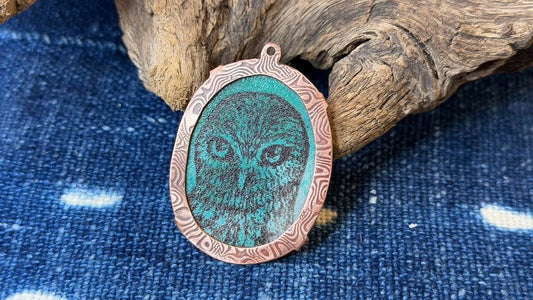 Laser-Etched Enamel Pendant with Copper Bezel by Andrew Thornton
