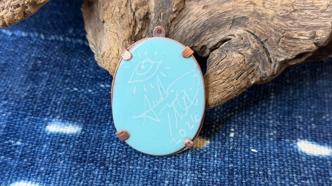 Laser-Etched Enamel Pendant with Copper Bezel by Andrew Thornton