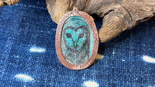 Laser-Etched Enamel Pendant with Copper Bezel by Andrew Thornton