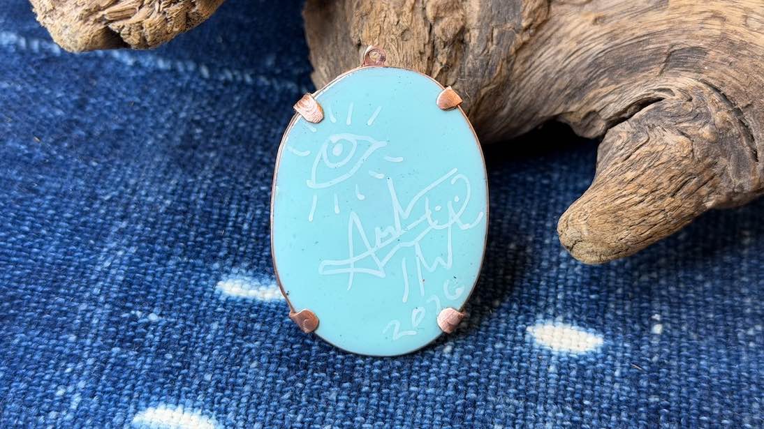 Laser-Etched Enamel Pendant with Copper Bezel by Andrew Thornton