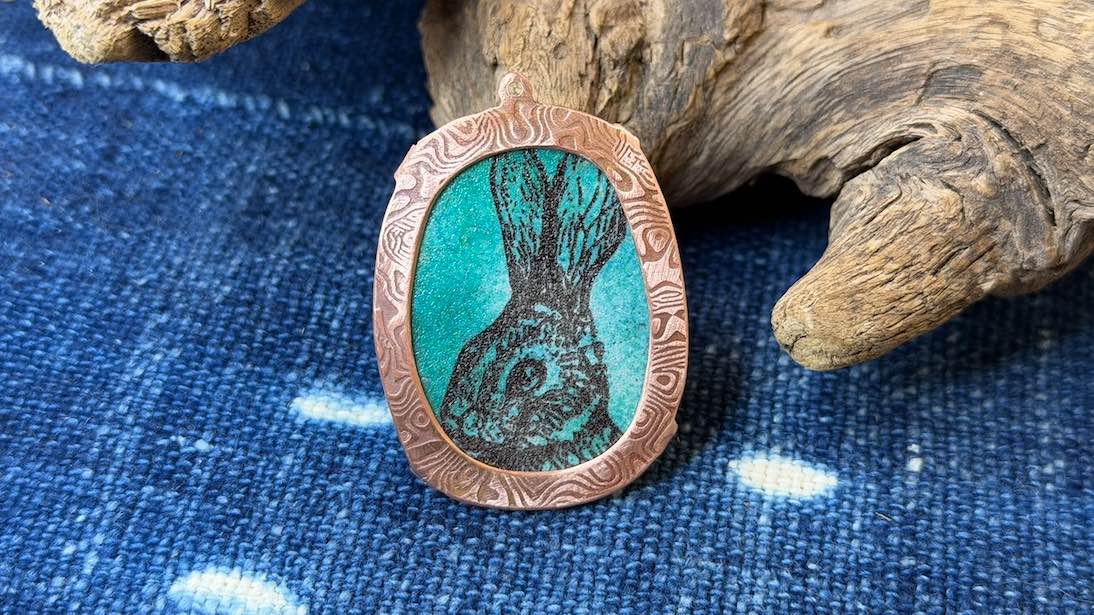 Laser-Etched Enamel Pendant with Copper Bezel by Andrew Thornton