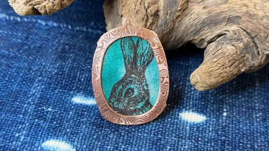 Laser-Etched Enamel Pendant with Copper Bezel by Andrew Thornton