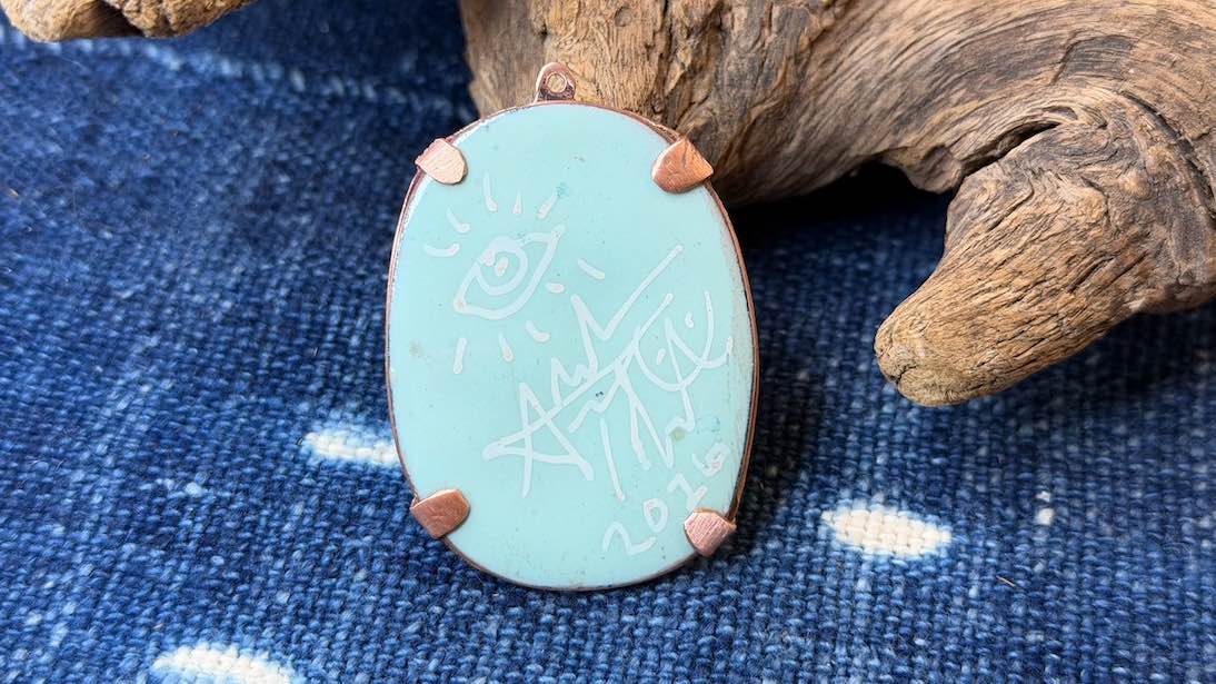 Laser-Etched Enamel Pendant with Copper Bezel by Andrew Thornton