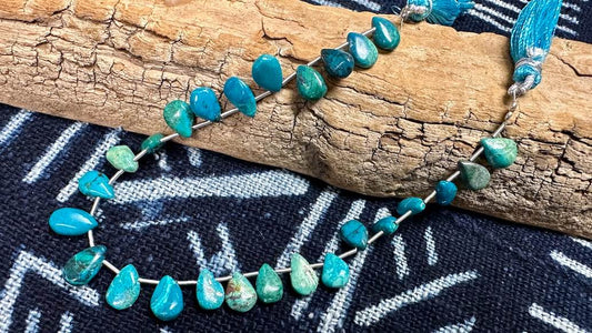 Chrysocolla Bead Strand - Smooth Drops - 12mm x 7mm - 8.5”