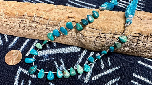 Chrysocolla Bead Strand - Smooth Drops - 12mm x 7mm - 8.5”
