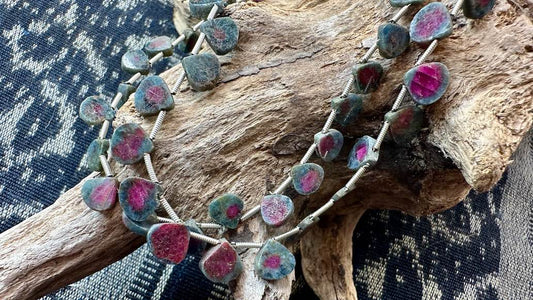 Ruby in Zoisite Bead Strand - Graduated Flat Drops - 7mm x 7mm - 9mm x 9mm - 8.25”