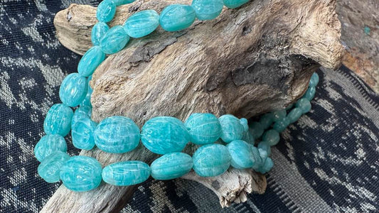 Amazonite Bead Strand / Necklace - Graduated Hand-Carved Ovals - 10mm x 8mm - 13mm x 10mm - 16"