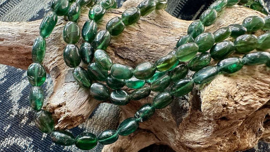 Green Apatite Bead Strand / Necklace - Graduated Smooth Pebbles - 7mm x 6mm - 12mm x 8mm - 17.5” - AAA Grade