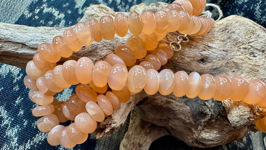 Peach Moonstone Bead Strand / Necklace - Graduated Smooth Rondelles - 6mm - 14mm - 18.25”