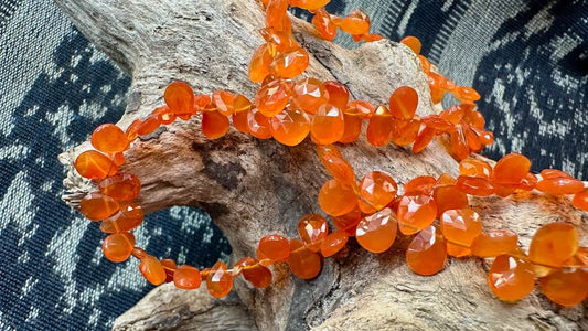 Carnelian Bead Strand - Faceted Drops / Briolettes - 7mm x 5mm - 8”