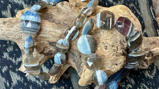 Owyhee Blue Opal Bead Strand - Graduated Faceted Ovals - 19mm x 15mm - 15mm x 9mm - 7.25”