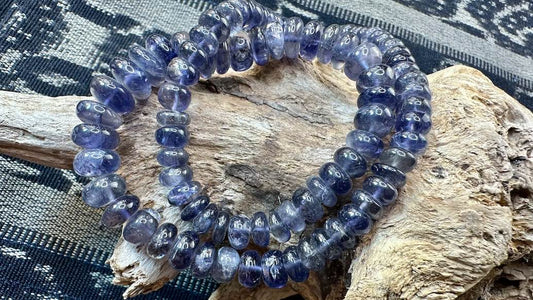 Iolite Bead Strand / Necklace - Graduated Smooth Rondelles - 6mm  - 12mm — 18”