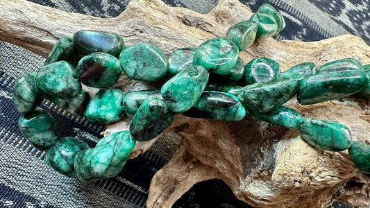 Emerald Nugget Bead Strand / Necklace - Graduated Nuggets - 11mm - 17mm — 16”
