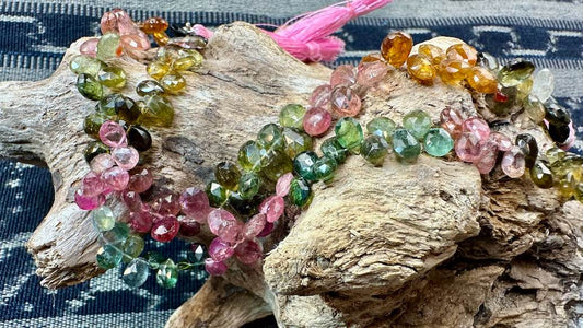 Multi Tourmaline Bead Strand - Faceted Briolettes - 7-8mm — 8”