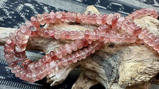Strawberry Quartz Bead Strand / Necklace - Smooth Rondelles - 5mm - 10mm — 16”