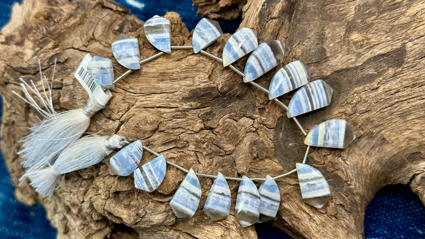 Owyhee Blue Opal Bead Strand - Graduated Faceted Drops - 23mm x 11mm - 15mm x 10mm - 7.5”