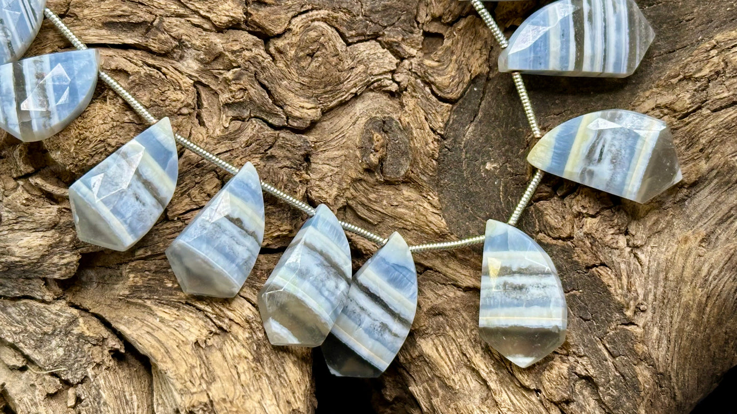 Owyhee Blue Opal Bead Strand - Graduated Faceted Drops - 23mm x 11mm - 15mm x 10mm - 7.5”