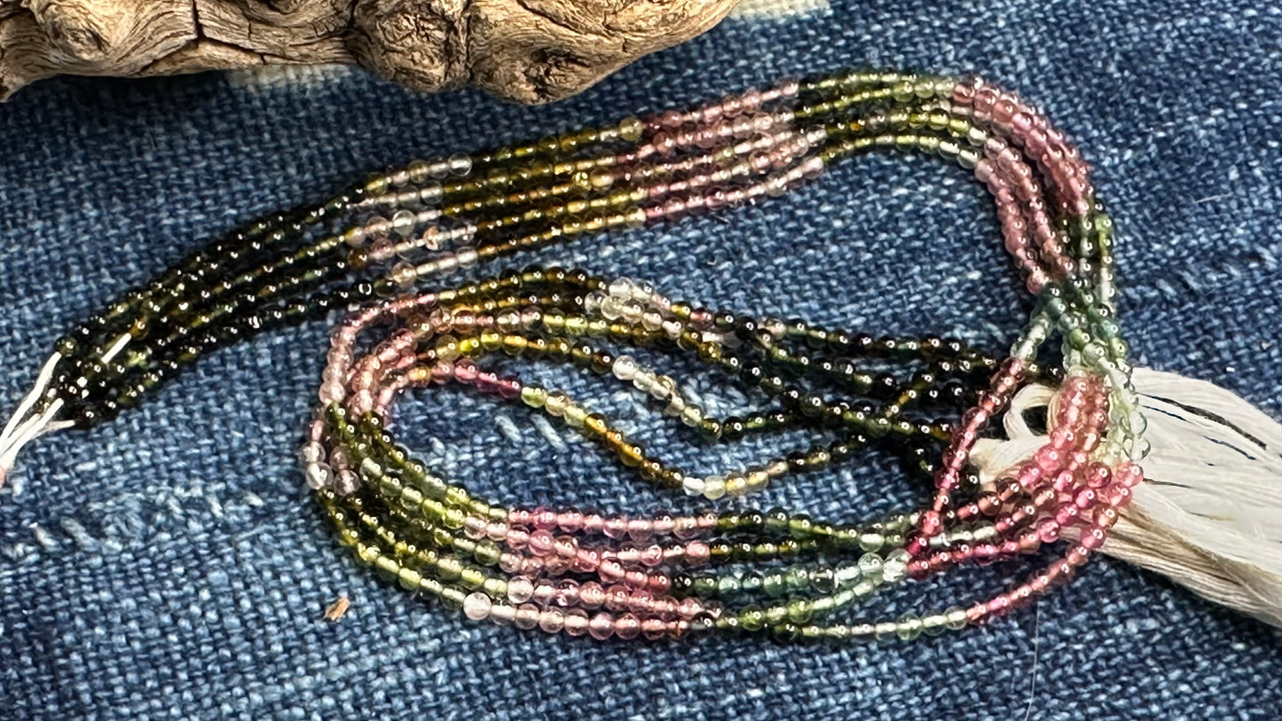 Mixed Tourmaline Bead Strand - Smooth Rounds - 2.5mm - 13”