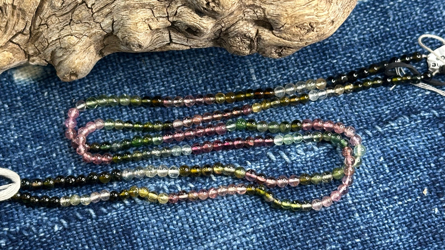 Mixed Tourmaline Bead Strand - Smooth Rounds - 3mm - 13”
