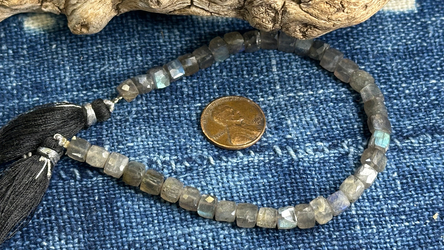Labradorite Bead Strand - Faceted Cubes - 5mm - 8”