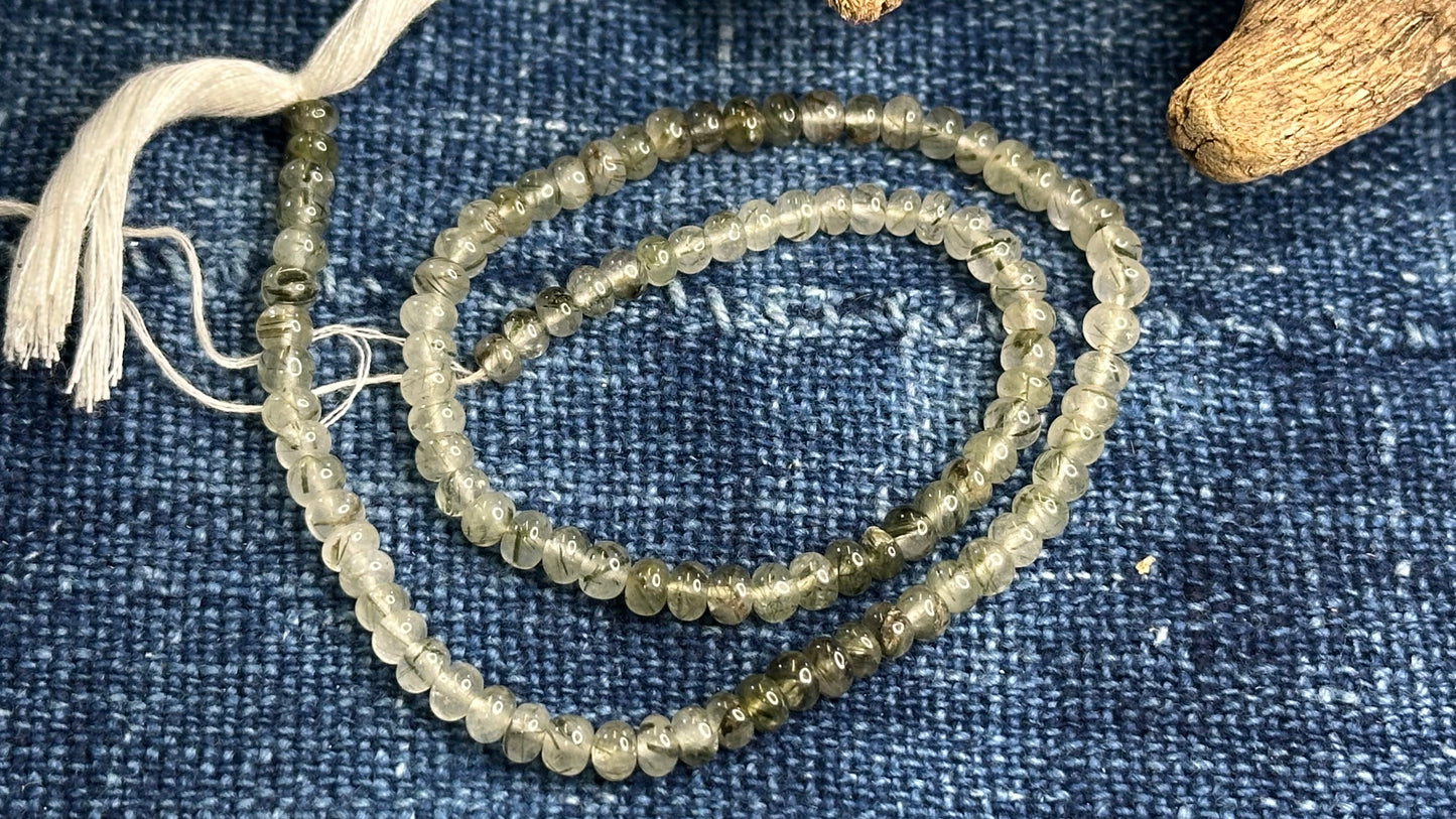 Green Tourmalinated Quartz Bead Strand - Smooth Rondelles - 5mm - 14”