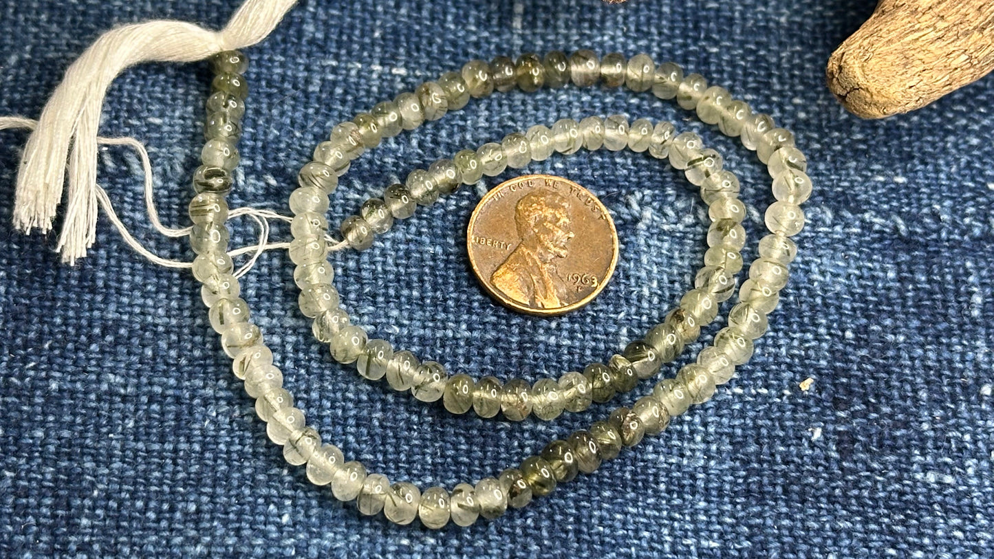Green Tourmalinated Quartz Bead Strand - Smooth Rondelles - 5mm - 14”