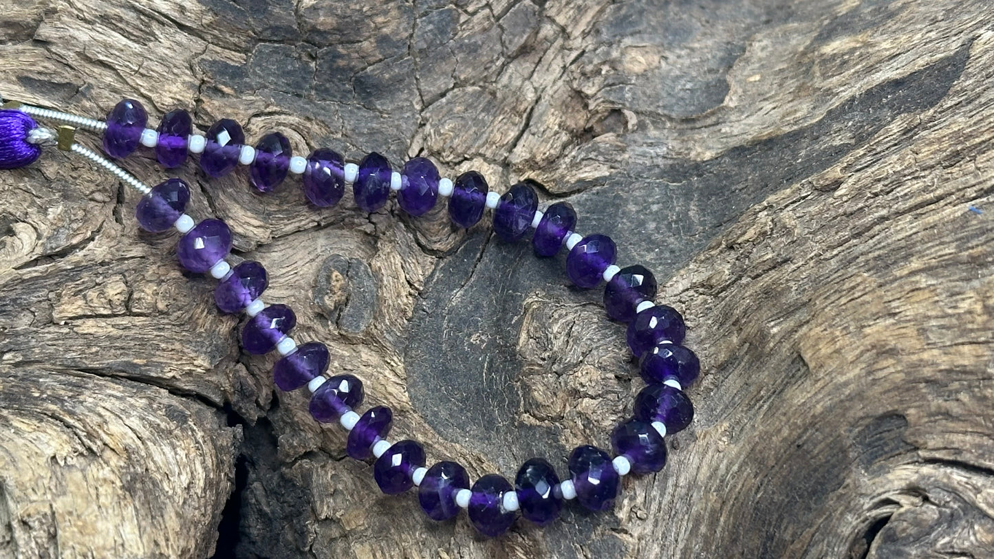 Amethyst Bead Strand - Faceted Rondelles - 7mm - 6”