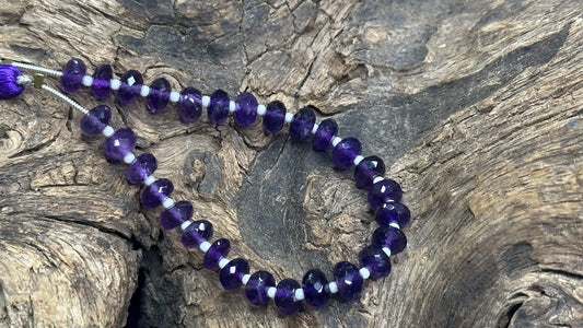 Amethyst Bead Strand - Faceted Rondelles - 7mm - 6”