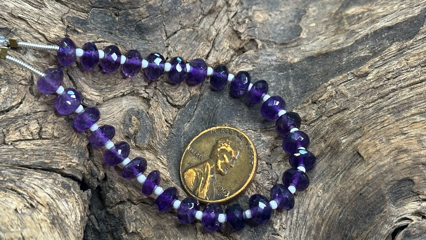 Amethyst Bead Strand - Faceted Rondelles - 7mm - 6”