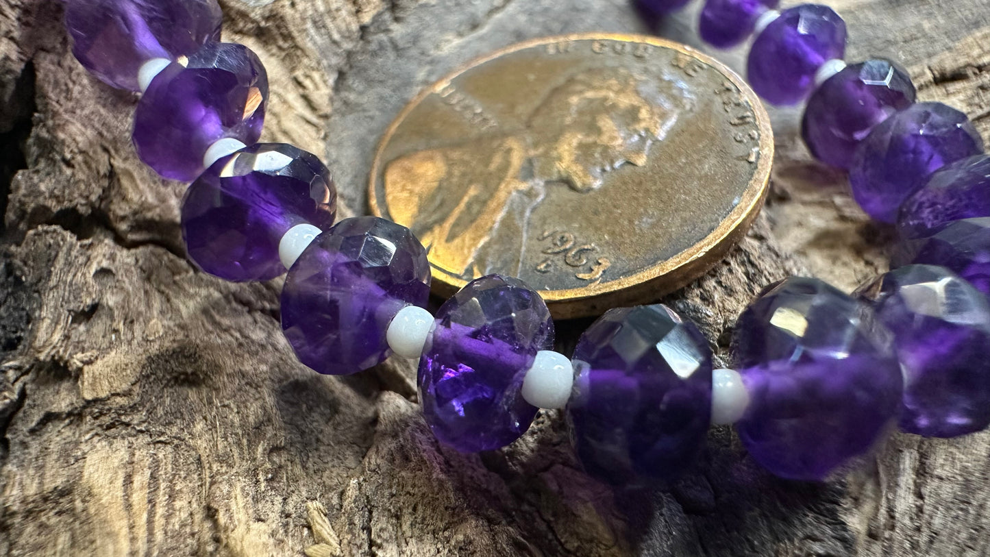 Amethyst Bead Strand - Faceted Rondelles - 7mm - 6”
